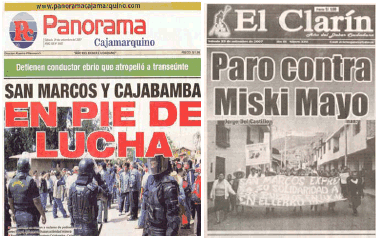 Paro de 72 horas contra minería ilegal y Vale do Rio Doce en Cajabamba y San Marcos