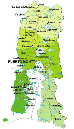 Mapa de la Región de Los Lagos en Chile