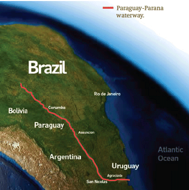 Ubicación del mina Corumba sobre la cuenca de los ríos Paraguay-Paraná