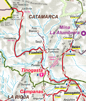 Mapa de ubicación de los bloqueos a los camiones de Minera La Alumbrera