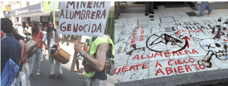 Imágenes del escrache en la puerta de las oficinas de Minera La Alumbrera en Tucumán