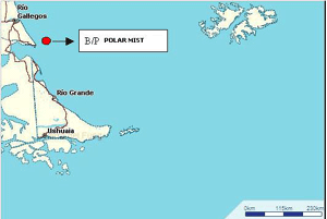 Mapa ubicando el lugar del naufragio