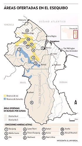 Guyana otorga concesiones mineras en zona de litigio