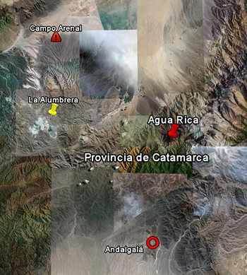 Imágen satelital y ubicación de Agua Rica