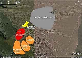 Imágen satelital con áreas del proyecto San Jorge (Coro Mining)