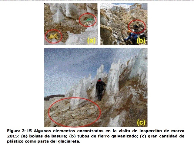 Desechos industriales en glaciares del área Pascua Lama