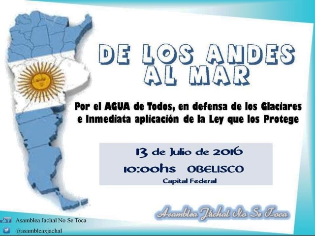 De Los Andes al mar, por el agua de todos/as, en defensa de los glaciares e inmediata aplicación de la Ley que los protege