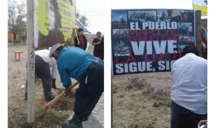 Comunidad mapuche retiró el cartel de una empresa minera en Gan Gan