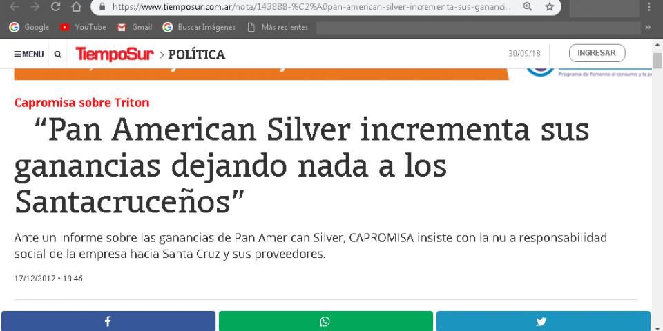 Pan American Silver es la minera más miserable en Santa Cruz