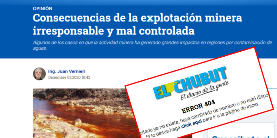 Diario El Chubut publicó una nota sobre los desastres ambientales de la megaminería
