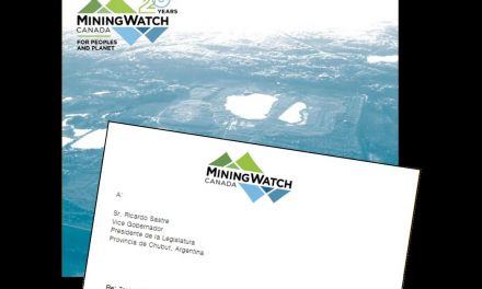 MiningWatch Canadá envió una carta alertando a Ricardo Sastre